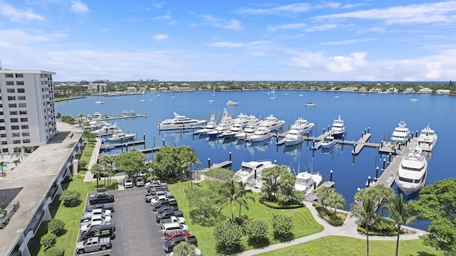 aerial view with a water view