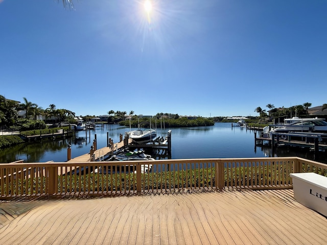 dock area featuring a water view