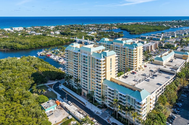 aerial view with a water view