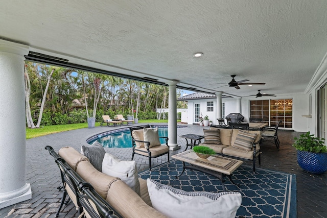 view of patio / terrace featuring outdoor lounge area and area for grilling