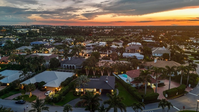 view of aerial view at dusk