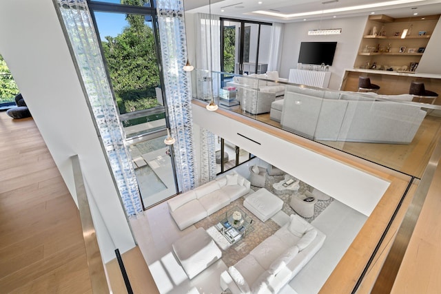 living room with light wood-type flooring