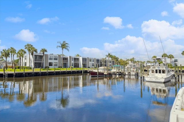 water view featuring a dock