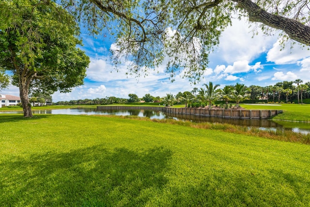 view of yard with a water view