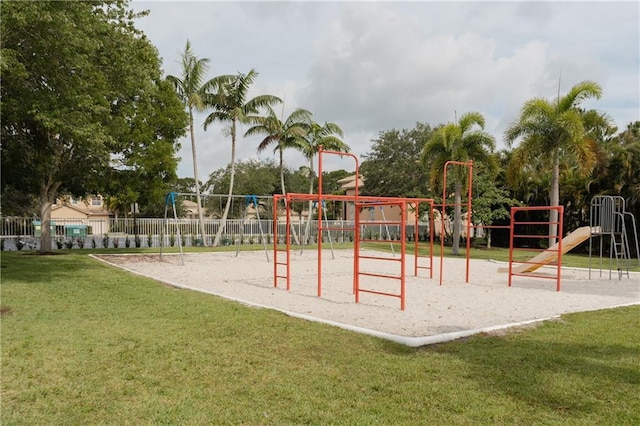 view of playground with a yard