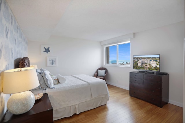 bedroom with light hardwood / wood-style flooring