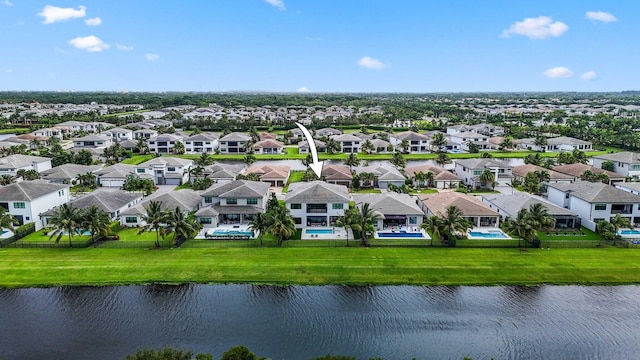 aerial view with a water view