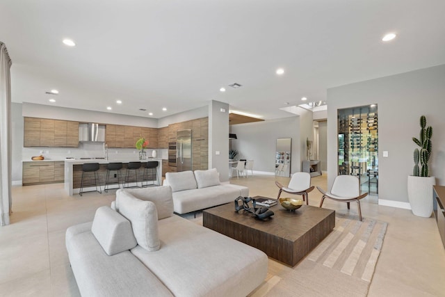 living room featuring light tile patterned floors