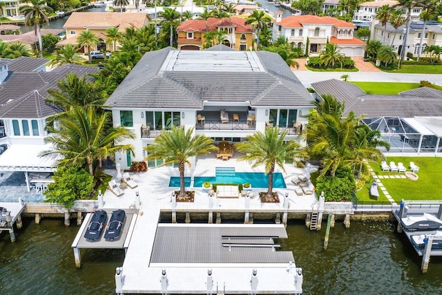 aerial view with a water view