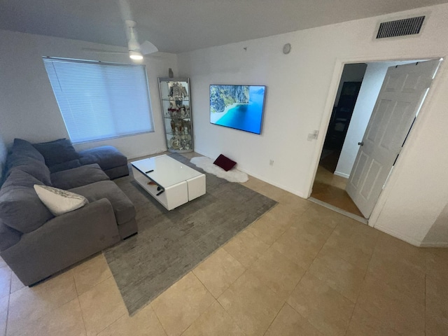 living room with ceiling fan