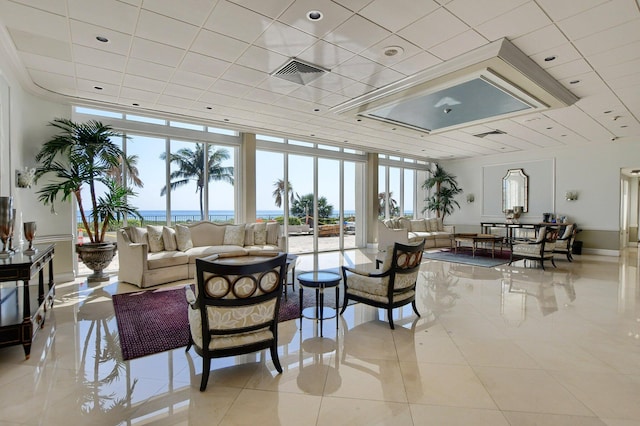 community lobby featuring a water view