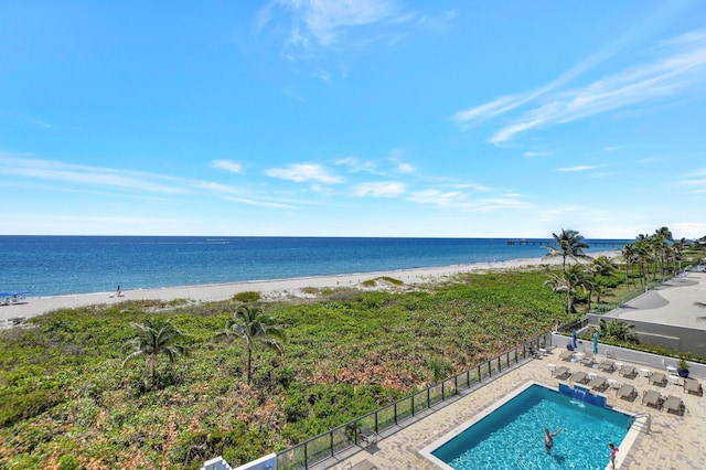 view of water feature with a beach view