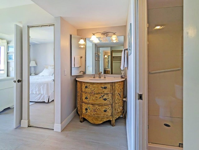 bathroom with vanity and walk in shower