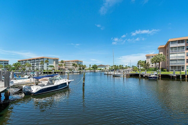 view of dock with a water view