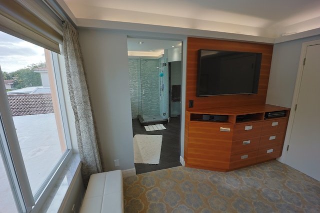 bathroom with vanity, independent shower and bath, and wood-type flooring