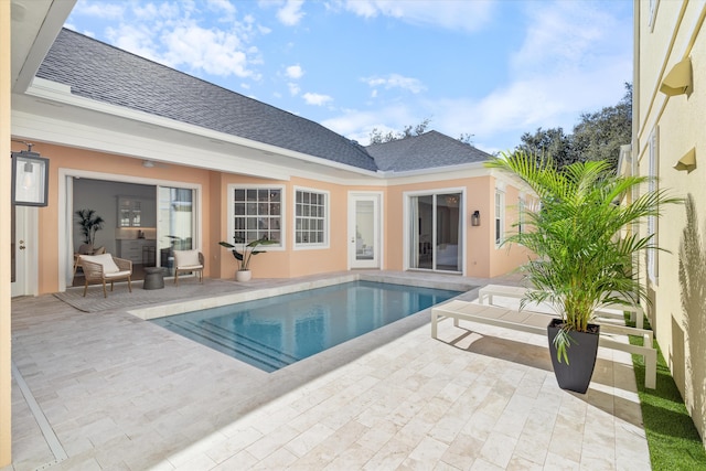 view of swimming pool with a patio