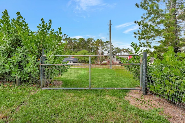 view of gate featuring a yard