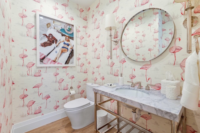 bathroom featuring hardwood / wood-style floors, sink, and toilet