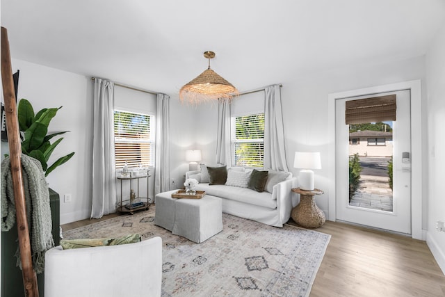 living room with light hardwood / wood-style floors