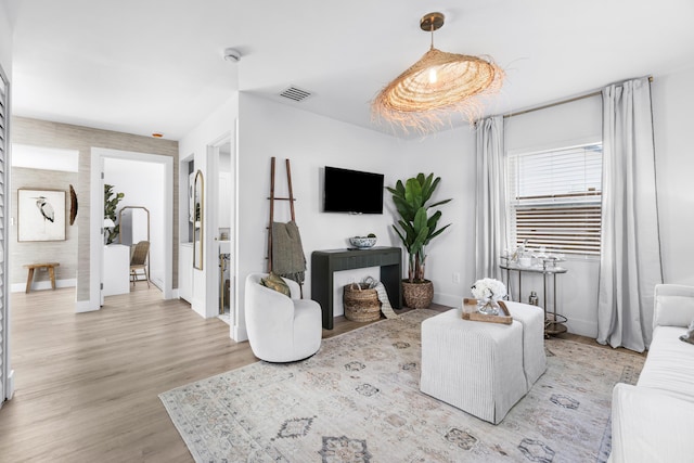 living room with light wood-type flooring