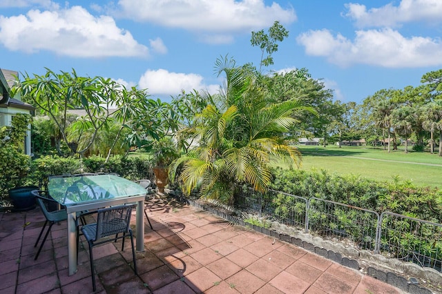 view of patio / terrace with outdoor dining area and fence