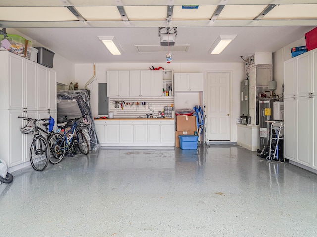 garage featuring water heater