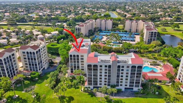 bird's eye view featuring a water view