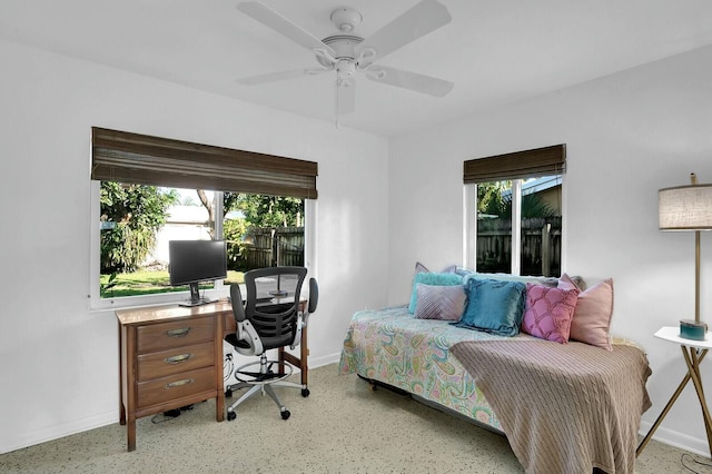 bedroom featuring ceiling fan