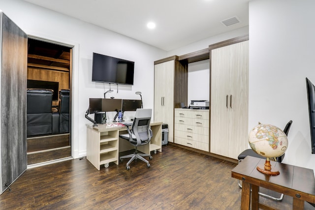 office featuring dark wood-type flooring