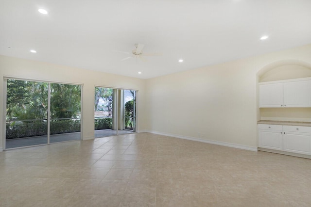 7575 Orchid Hammock Dr, West Palm Beach, FL 33412 - empty room with ceiling fan, light tile patterned flooring, recessed lighting, and baseboards