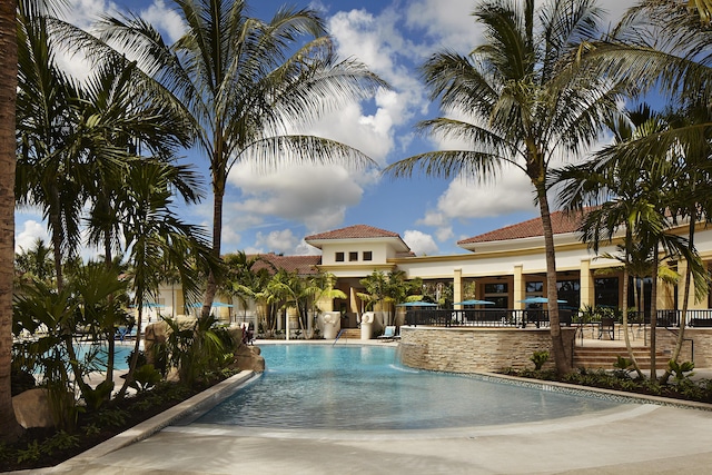 view of pool featuring a patio