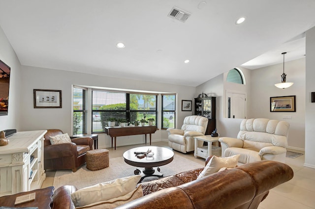 living room with vaulted ceiling