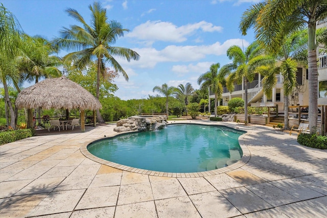 view of pool featuring a gazebo and a patio