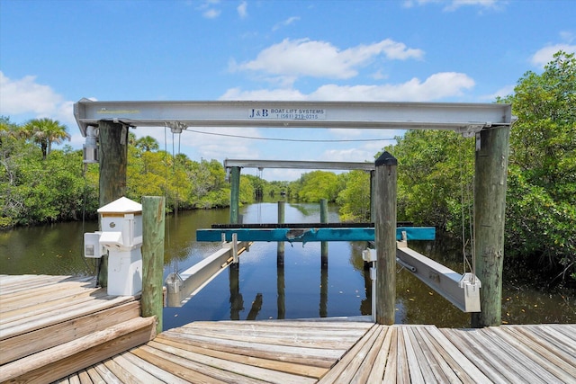 view of dock with a water view