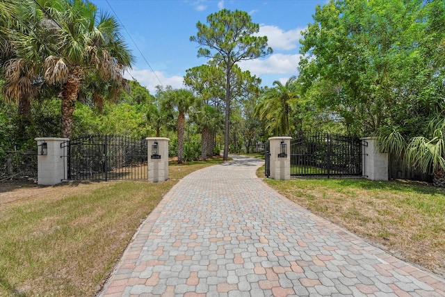 view of gate with a yard