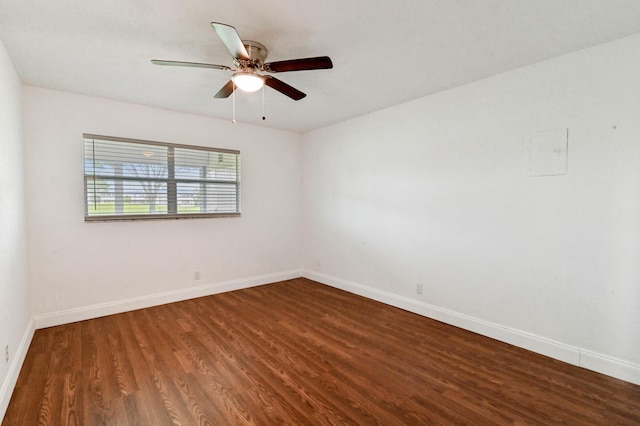 unfurnished room featuring hardwood / wood-style floors and ceiling fan