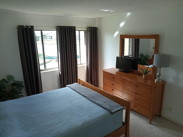 bedroom featuring carpet and a textured ceiling