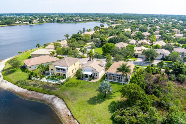 aerial view with a water view