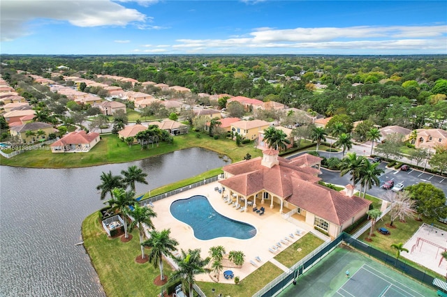 aerial view featuring a water view