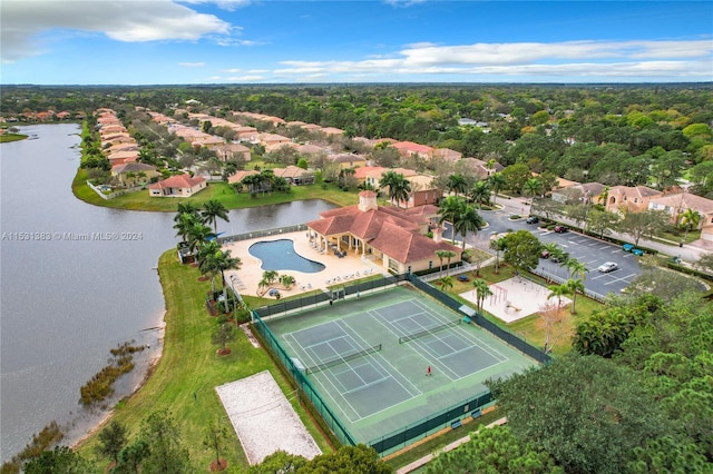 aerial view with a water view