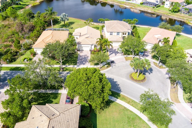 drone / aerial view featuring a water view