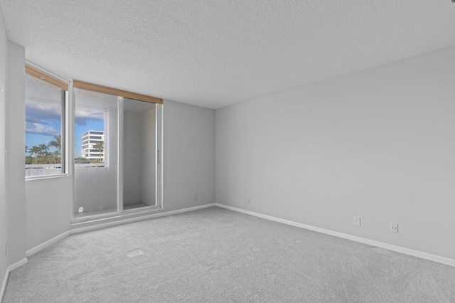 unfurnished room featuring light colored carpet and a textured ceiling