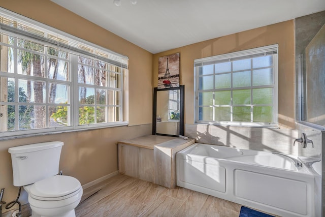 bathroom with a bathing tub and toilet