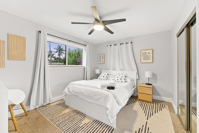 bedroom with a closet and ceiling fan