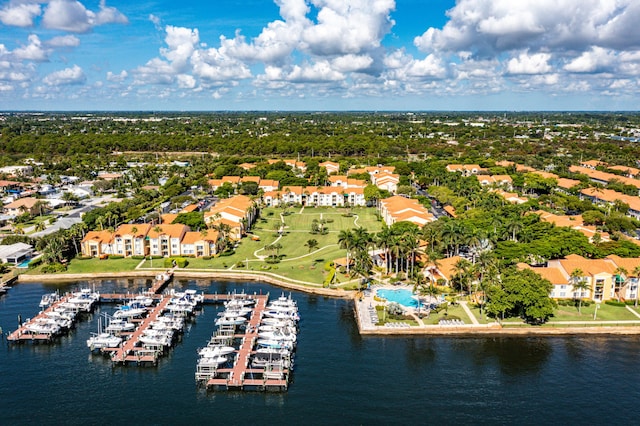 aerial view with a water view