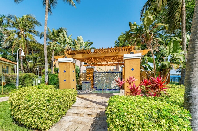 exterior space with a pergola