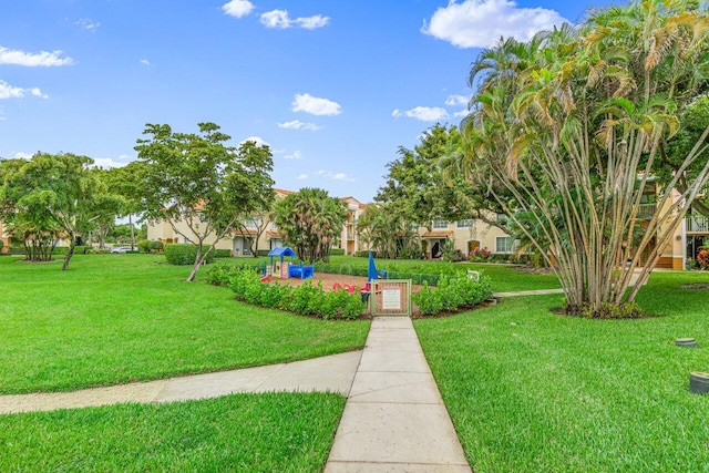 view of property's community featuring a yard