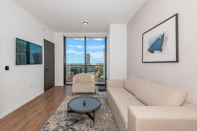 living room featuring hardwood / wood-style flooring and floor to ceiling windows