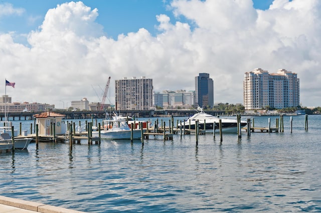 view of dock featuring a water view