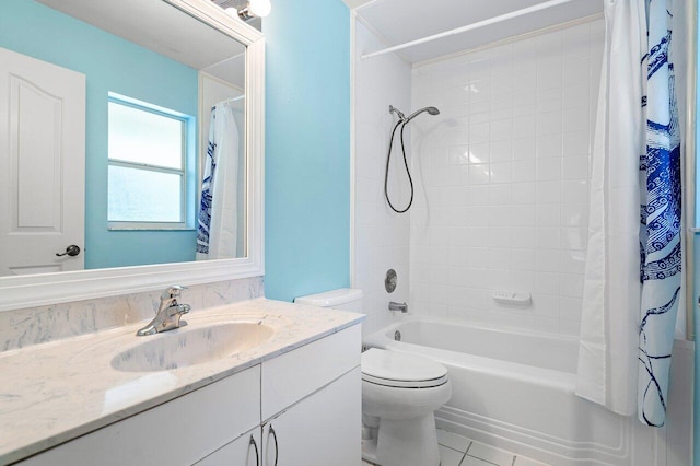 full bathroom featuring tile patterned floors, vanity, toilet, and shower / bath combination with curtain